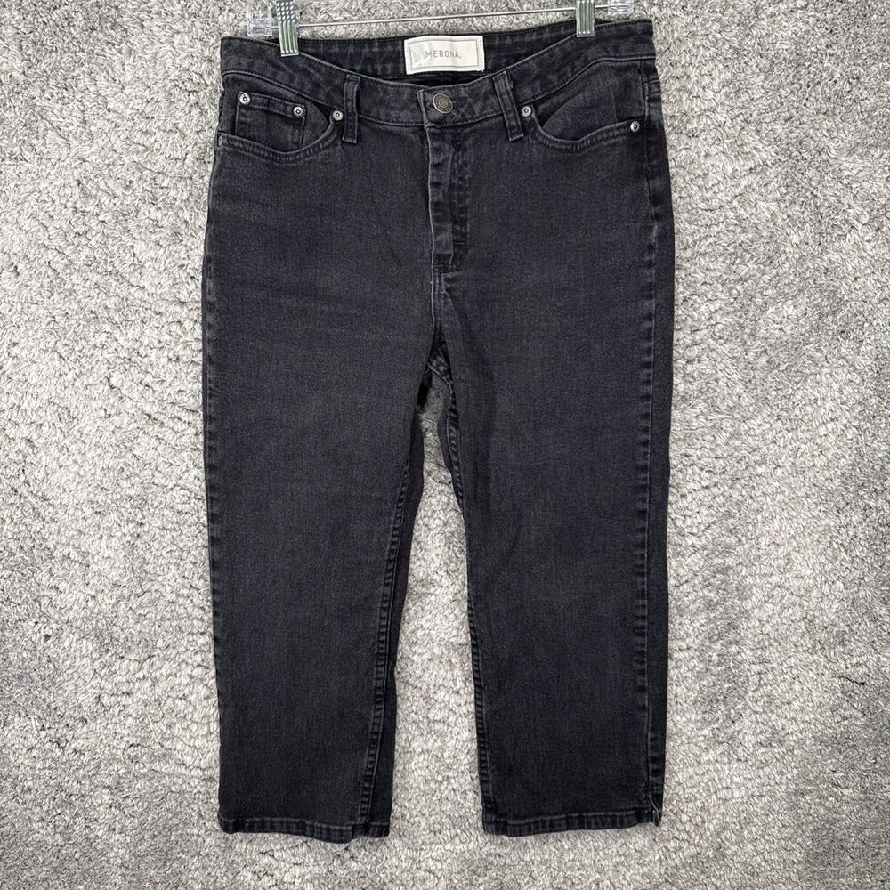 Vtg 90s Y2K Merona Black Denim Capri Pants Size 8 Cropped Jeans